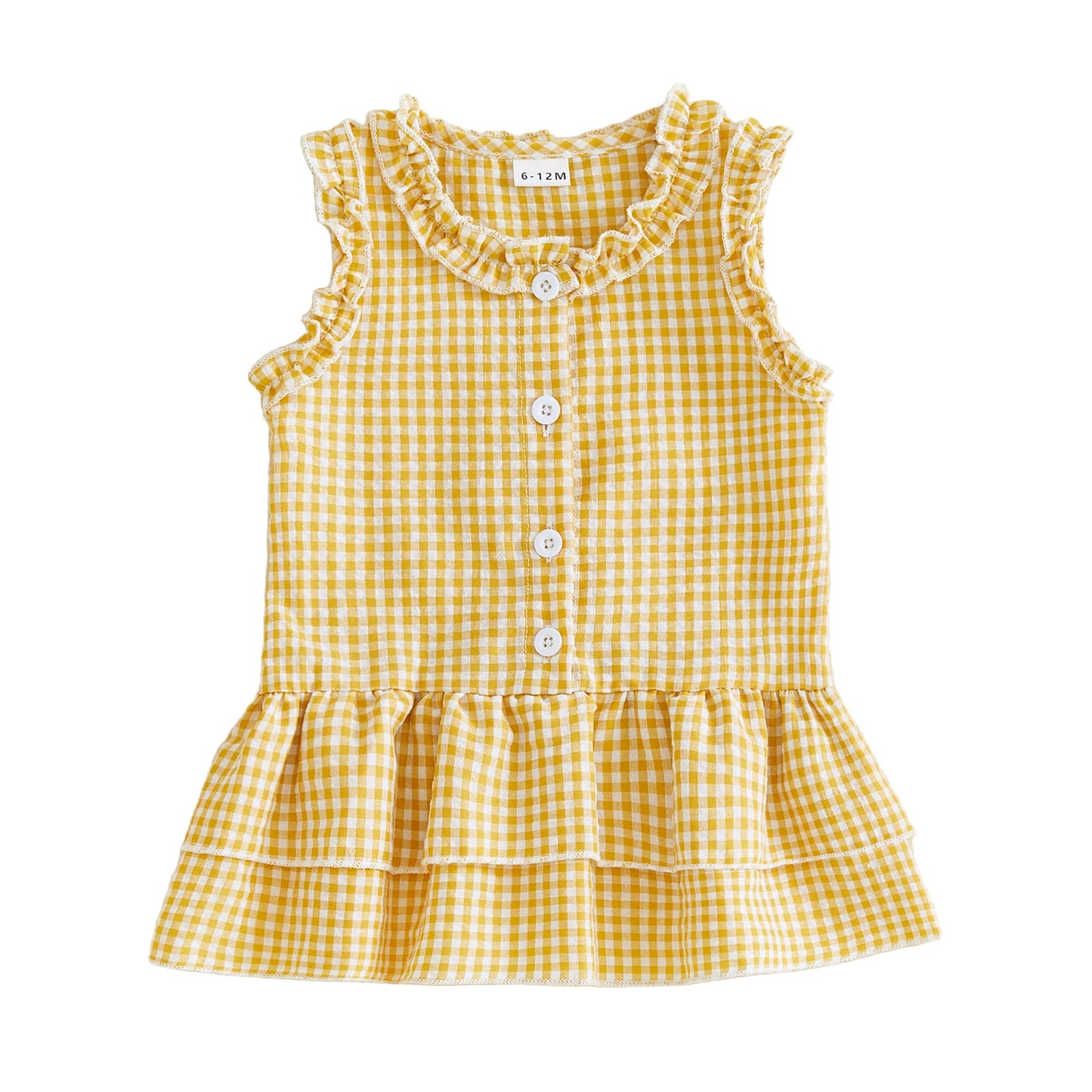 FOCUSNORM 0-4Y Lovely Kids Girls A-line Dress Sleeveless Crew Neck Layered Plaid Summer Dress for Casual Daily