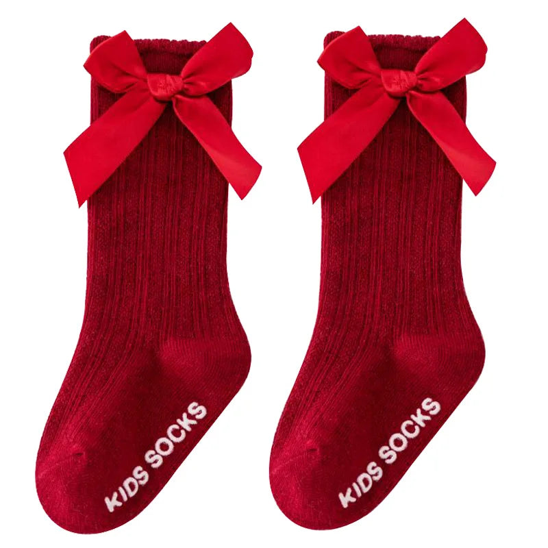 Knee High Baby Girl Socks Anti slip for Newborn Infant Toddler Bowknot Non-slip Long High Tall Cotton Blank Accessories 0-3 Year