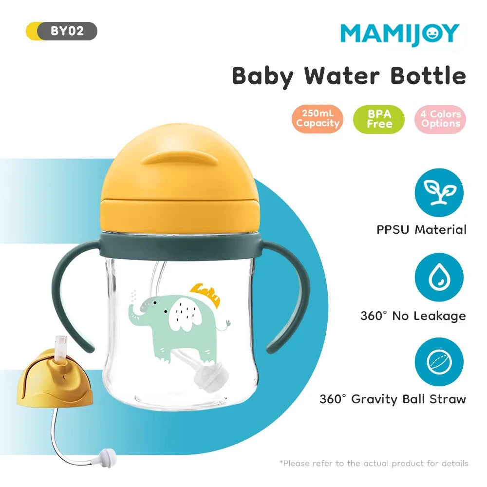 MAMIJOY 250ML Baby Water Cup Handle With Straw＆Dust cover＆Gravity Ball Learning Drinking Cup Children's Water Cup BPA Free BY02