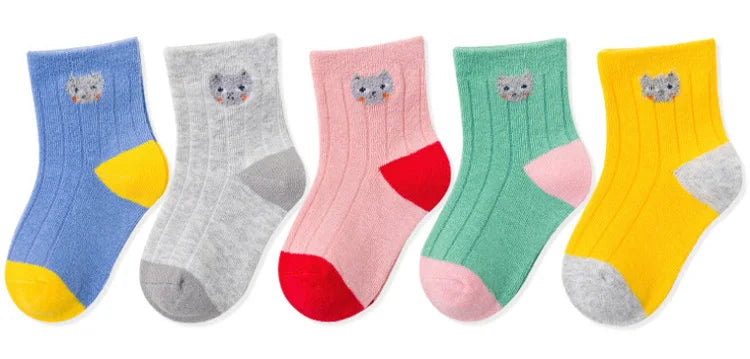 5 Pairs Baby Boy Girl Socks for 1-3 Years Toddler Autumn Winter Casual Elastic Cotton Socks Fashion Cartoon Clothing Accessories