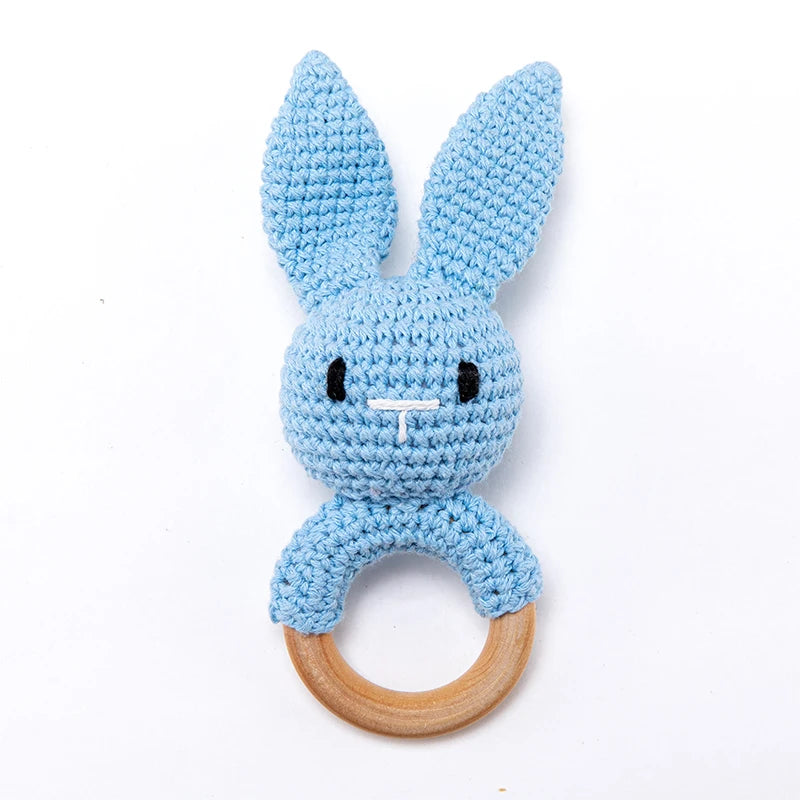 1pc Baby Teether Music Rattles for Kids Animal Crochet Rattle Elephant Giraffe Ring Wooden Babies Gym Montessori Children's Toys