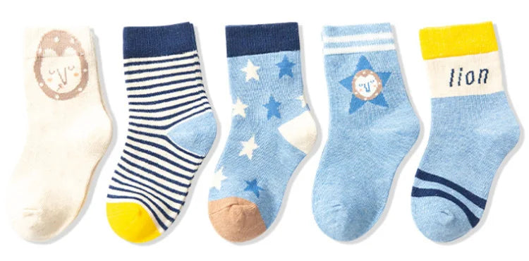 5 Pairs Baby Boy Girl Socks for 1-3 Years Toddler Autumn Winter Casual Elastic Cotton Socks Fashion Cartoon Clothing Accessories