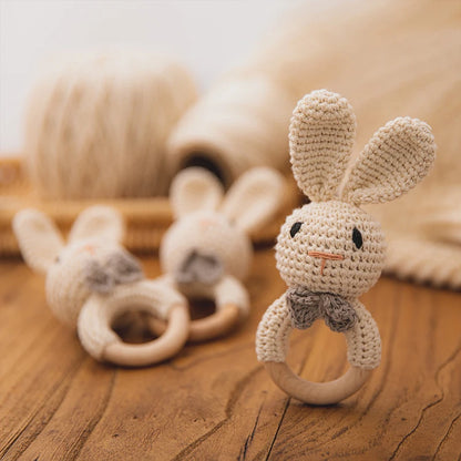 1pc Baby Teether Music Rattles for Kids Animal Crochet Rattle Elephant Giraffe Ring Wooden Babies Gym Montessori Children's Toys