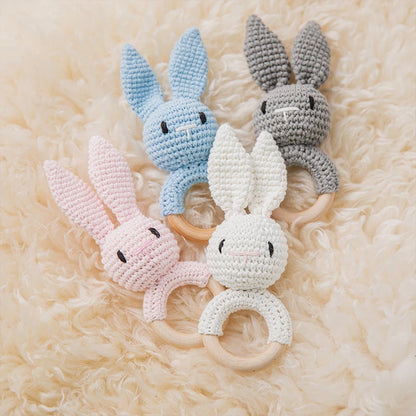 1pc Baby Teether Music Rattles for Kids Animal Crochet Rattle Elephant Giraffe Ring Wooden Babies Gym Montessori Children's Toys