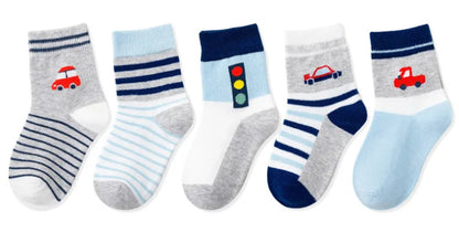 5 Pairs Baby Boy Girl Socks for 1-3 Years Toddler Autumn Winter Casual Elastic Cotton Socks Fashion Cartoon Clothing Accessories