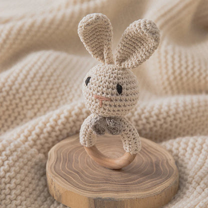1pc Baby Teether Music Rattles for Kids Animal Crochet Rattle Elephant Giraffe Ring Wooden Babies Gym Montessori Children's Toys