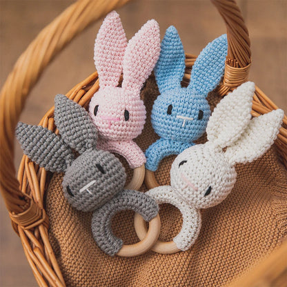 1pc Baby Teether Music Rattles for Kids Animal Crochet Rattle Elephant Giraffe Ring Wooden Babies Gym Montessori Children's Toys