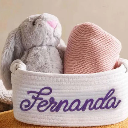 1pc Personalized Letter Handmade Cotton Rope Storage Basket, Party Gift Basket, Multifunctional Storage Basket, Easter Gift