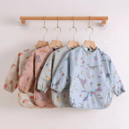 Baby Soft Waterproof Bib Kid Long Sleeves Adjustable Feeding Cloth Little Boy Girl Painting Smock Child Meal Eating Apron