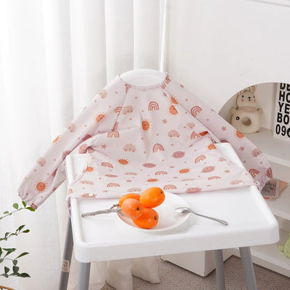 Elinfant Waterproof Baby Feeding Bibs, Cute Design Long Sleeve Mess-proof Apron Bibs
