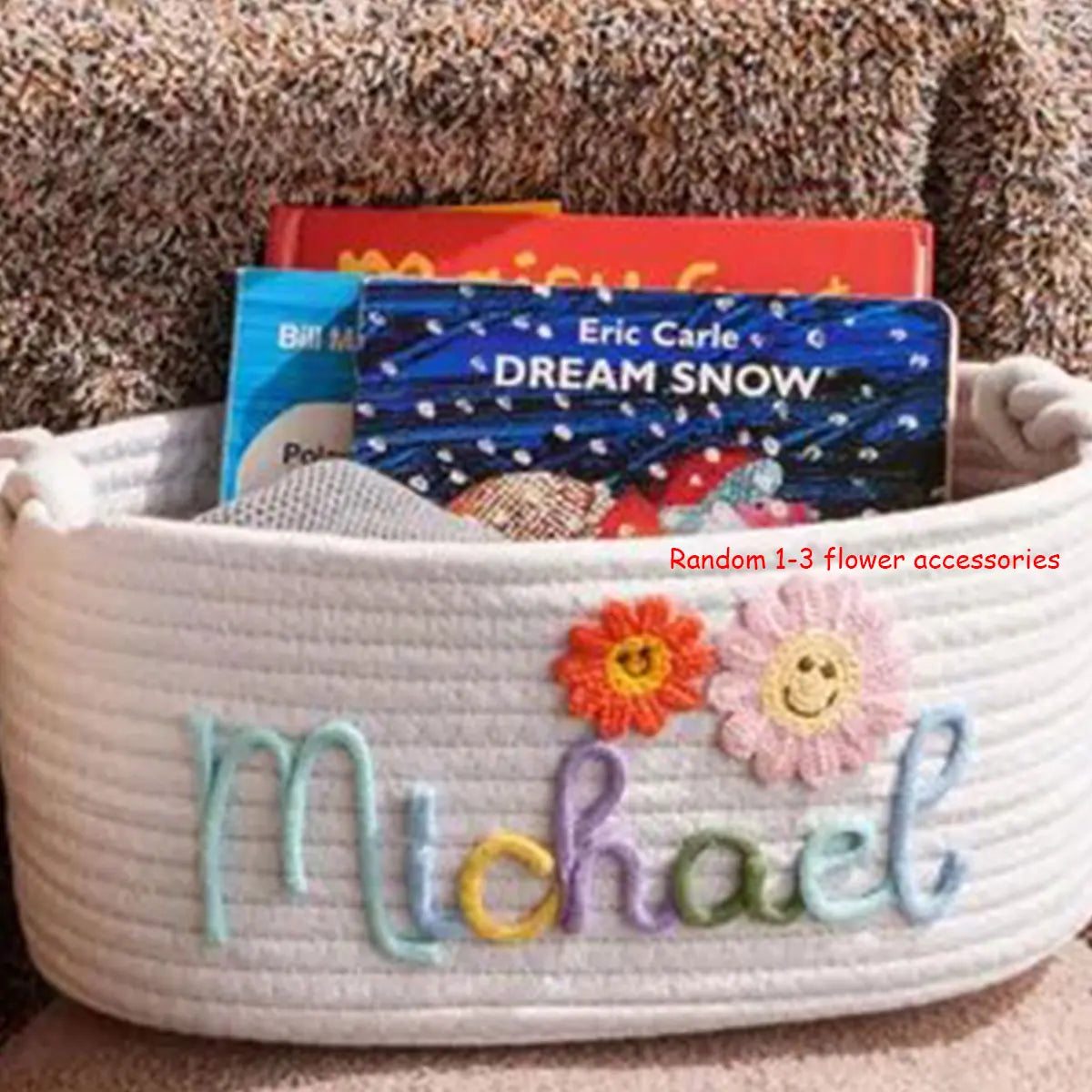 1pc Personalized Letter Handmade Cotton Rope Storage Basket, Party Gift Basket, Multifunctional Storage Basket, Easter Gift