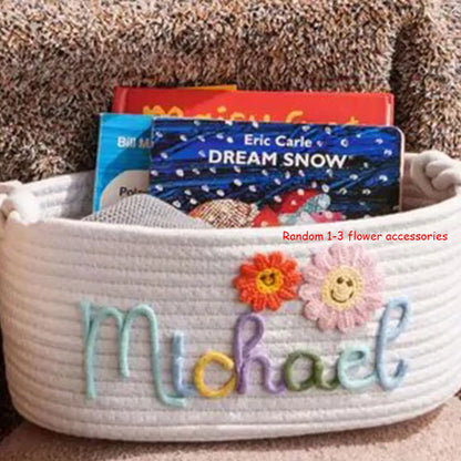 1pc Personalized Letter Handmade Cotton Rope Storage Basket, Party Gift Basket, Multifunctional Storage Basket, Easter Gift