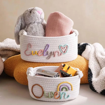 1pc Personalized Letter Handmade Cotton Rope Storage Basket, Party Gift Basket, Multifunctional Storage Basket, Easter Gift