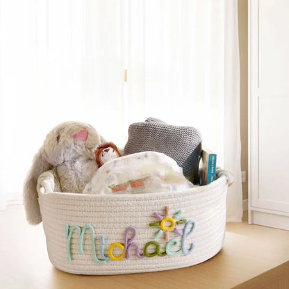 1pc Personalized Letter Handmade Cotton Rope Storage Basket, Party Gift Basket, Multifunctional Storage Basket, Easter Gift