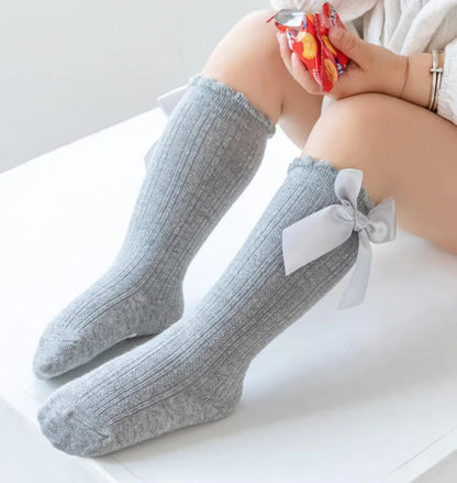 Knee High Baby Girl Socks Anti slip for Newborn Infant Toddler Bowknot Non-slip Long High Tall Cotton Blank Accessories 0-3 Year