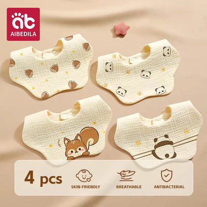 AIBEDILA 4pcs Baby Bandana Bibs Soft Skin-friendly Saliva Burp Cloths Breathable Feeding Bibs for Newborn Infant Toddler  ﻿