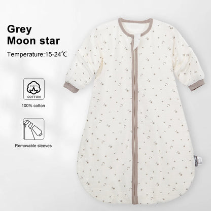 Sleeping Bag For Babies 0-24Months Soft Cotton Gauze Breathable 3-Ways Zipper Puppy Dog Baby Sleeping Bag With Removable Sleeves