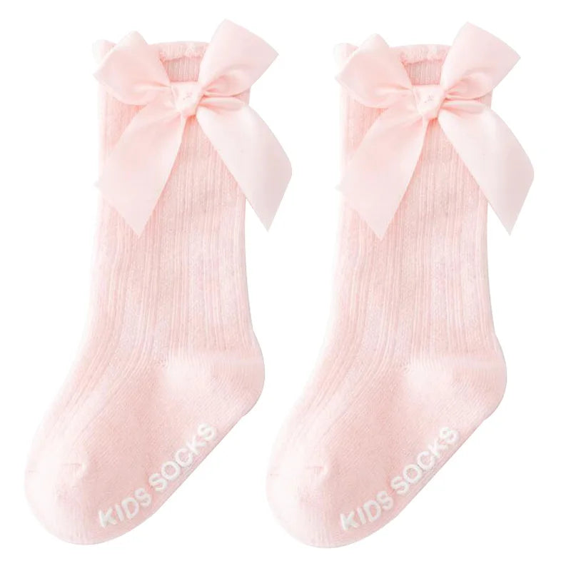 Knee High Baby Girl Socks Anti slip for Newborn Infant Toddler Bowknot Non-slip Long High Tall Cotton Blank Accessories 0-3 Year