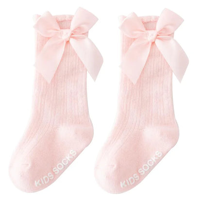 Knee High Baby Girl Socks Anti slip for Newborn Infant Toddler Bowknot Non-slip Long High Tall Cotton Blank Accessories 0-3 Year
