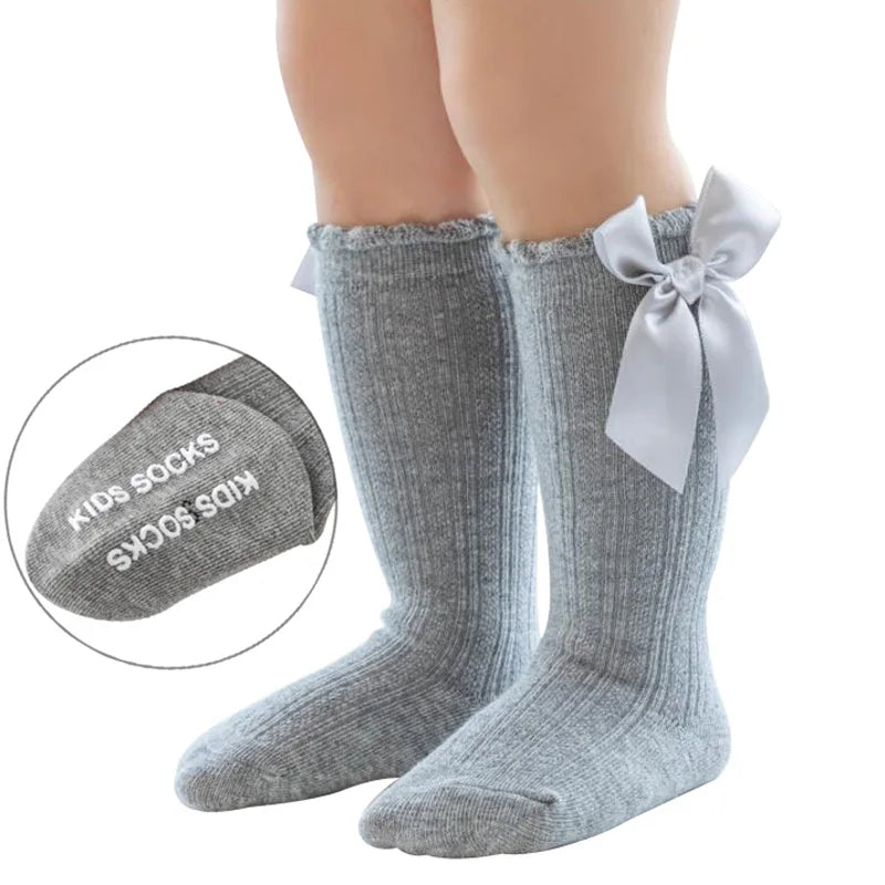Knee High Baby Girl Socks Anti slip for Newborn Infant Toddler Bowknot Non-slip Long High Tall Cotton Blank Accessories 0-3 Year