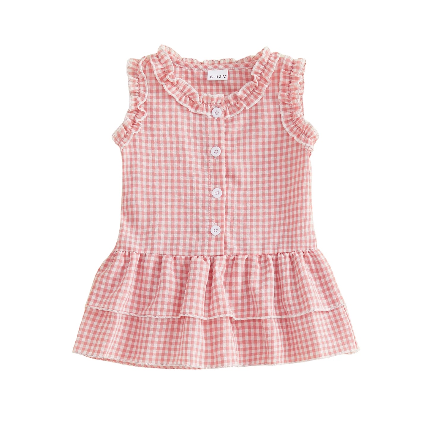 FOCUSNORM 0-4Y Lovely Kids Girls A-line Dress Sleeveless Crew Neck Layered Plaid Summer Dress for Casual Daily
