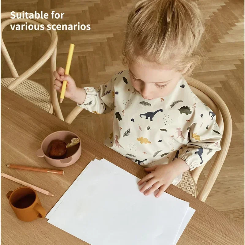 Baby Soft Waterproof Bib Kid Long Sleeves Adjustable Feeding Cloth Little Boy Girl Painting Smock Child Meal Eating Apron
