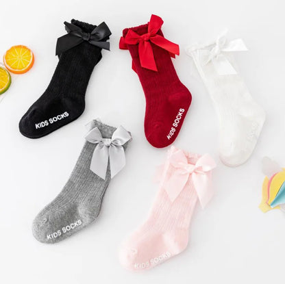 Knee High Baby Girl Socks Anti slip for Newborn Infant Toddler Bowknot Non-slip Long High Tall Cotton Blank Accessories 0-3 Year
