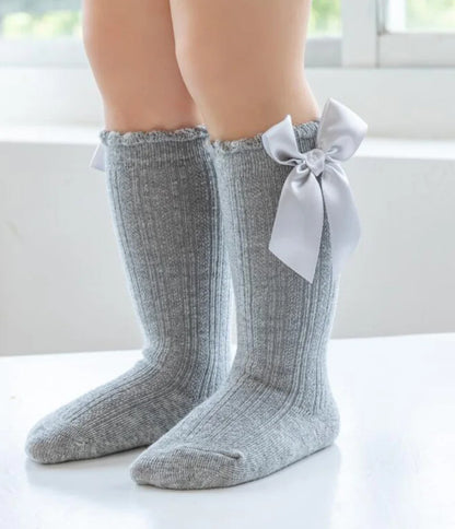 Knee High Baby Girl Socks Anti slip for Newborn Infant Toddler Bowknot Non-slip Long High Tall Cotton Blank Accessories 0-3 Year