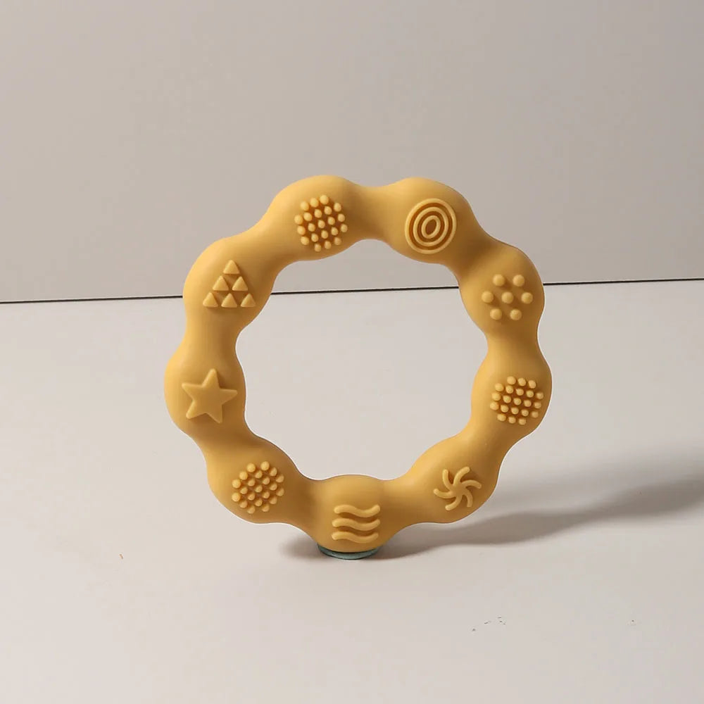 baby teether cartoon ring infant teething toy cute sensory soothing gum soft bpa free chew toy