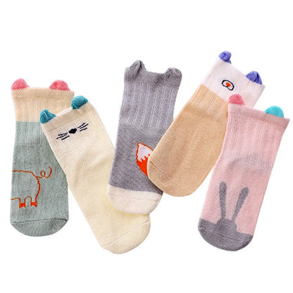 5 Pairs Baby Boy Girl Socks for 1-3 Years Toddler Autumn Winter Casual Elastic Cotton Socks Fashion Cartoon Clothing Accessories