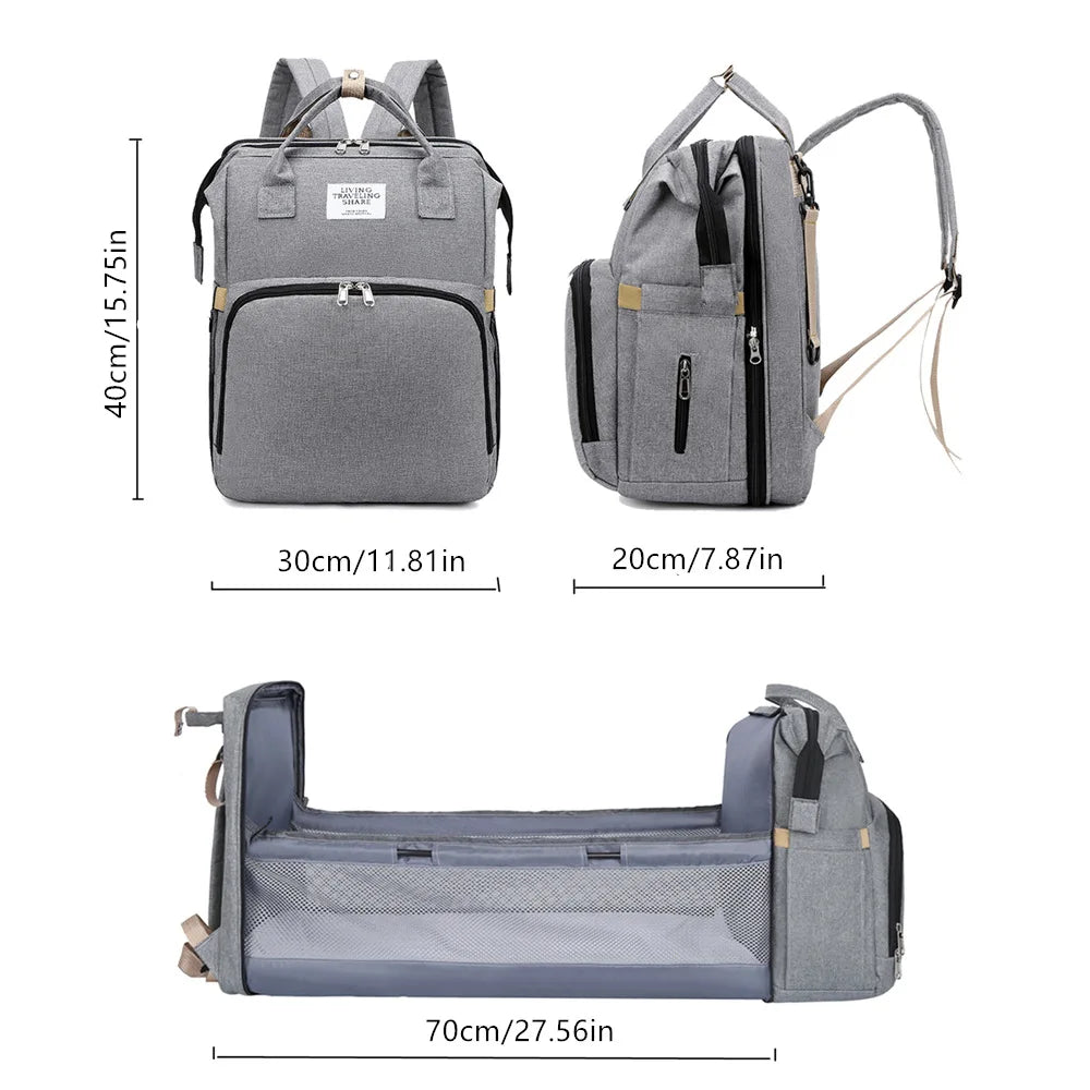 Portable folding crib, mommy bag, multi-functional, light and large-capacity leisure, double shoulder mother and baby bag.