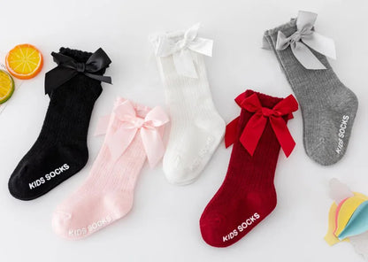 Knee High Baby Girl Socks Anti slip for Newborn Infant Toddler Bowknot Non-slip Long High Tall Cotton Blank Accessories 0-3 Year