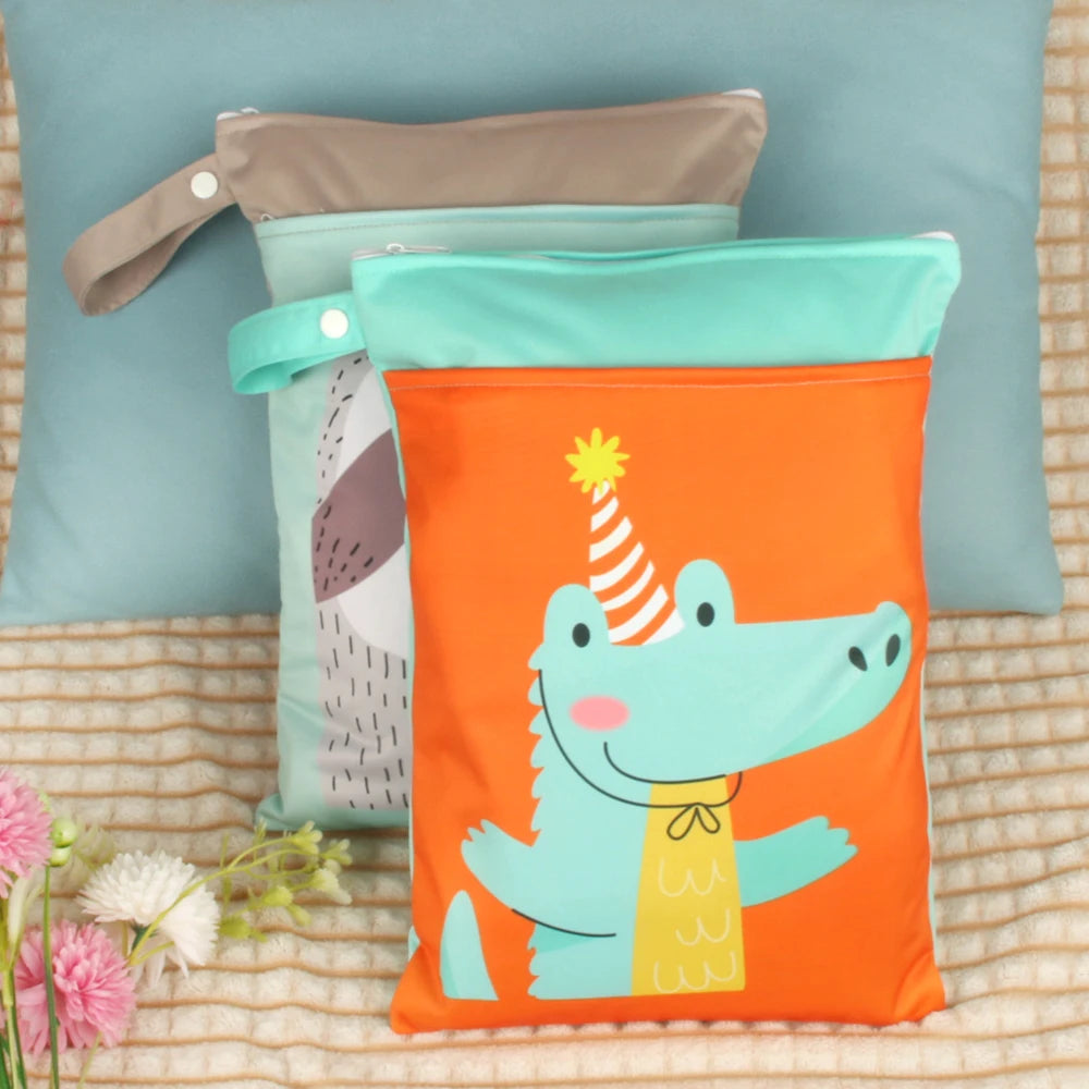Babyshow 25x35cm Wet Dry Bag Digital Position Printed Waterproof Diaper Bag Double Zippers with Handle Mommy Bag