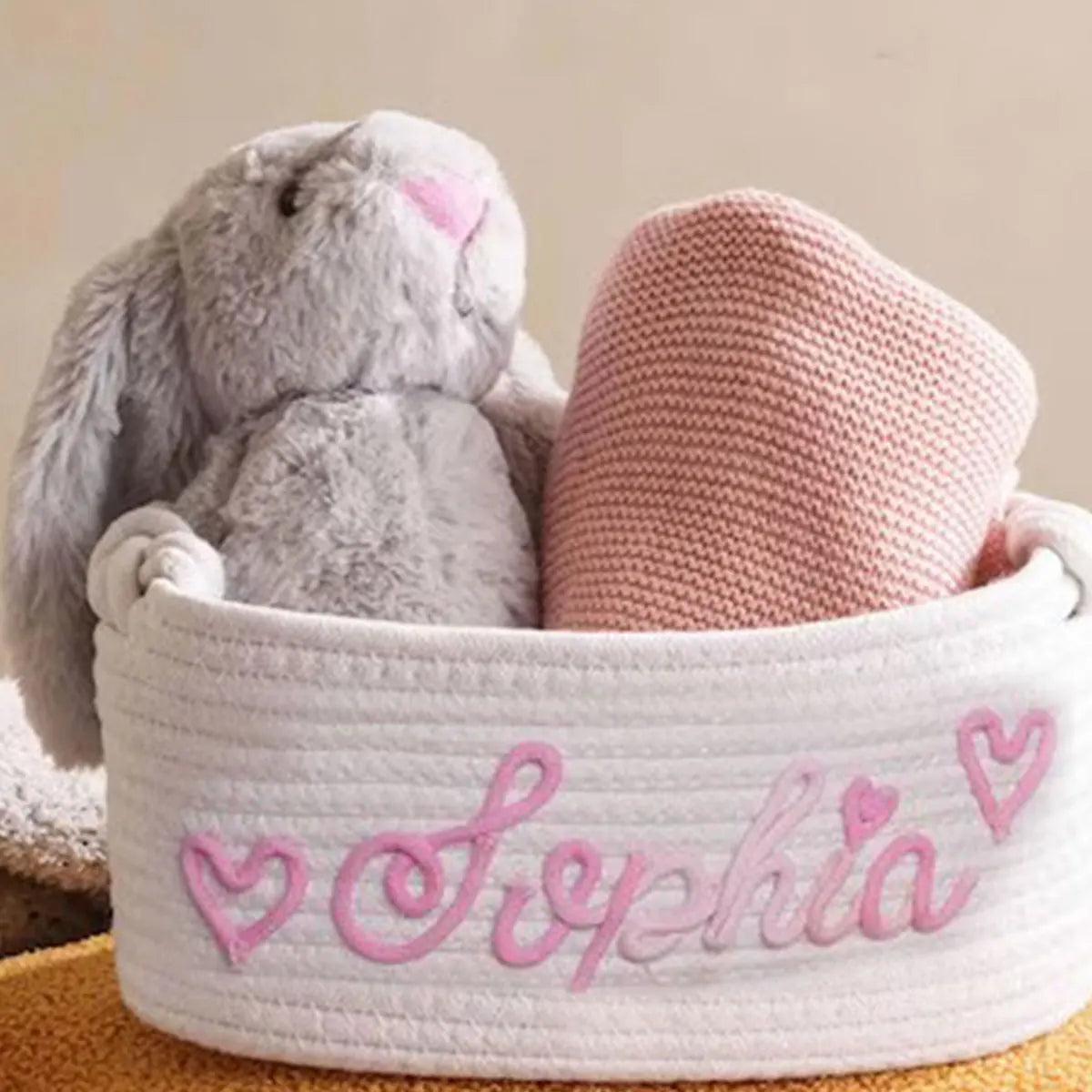 1pc Personalized Letter Handmade Cotton Rope Storage Basket, Party Gift Basket, Multifunctional Storage Basket, Easter Gift