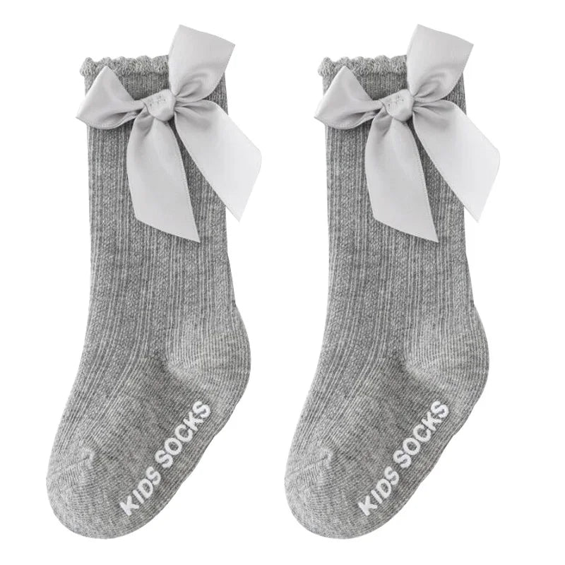 Knee High Baby Girl Socks Anti slip for Newborn Infant Toddler Bowknot Non-slip Long High Tall Cotton Blank Accessories 0-3 Year