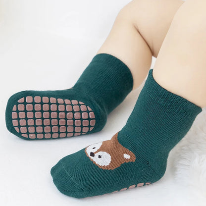 6 pairs  cartoon animal baby glue-on socks,kid's anti-slip trampoline socks, suitable for babies when they are learning to walk