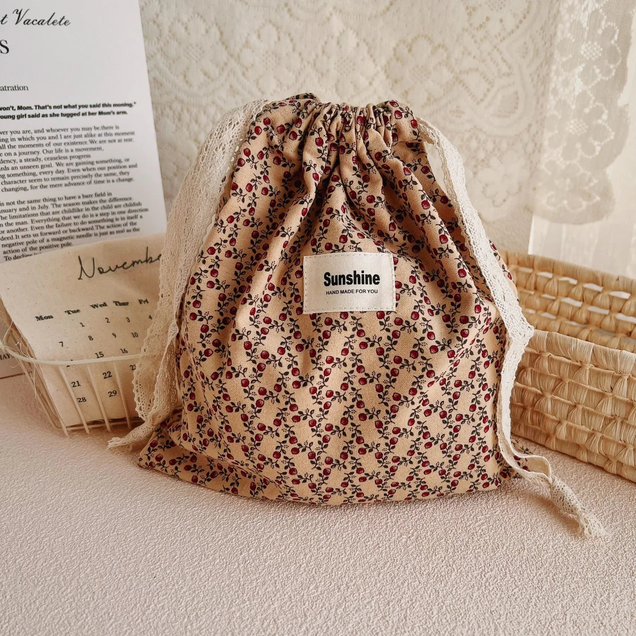 Cotton Nappy Bag for Baby Organizer Diaper Bag Mommy Baby Items String Cosmetic Pocket Stroller Bags Travel Makeup Storage Bag