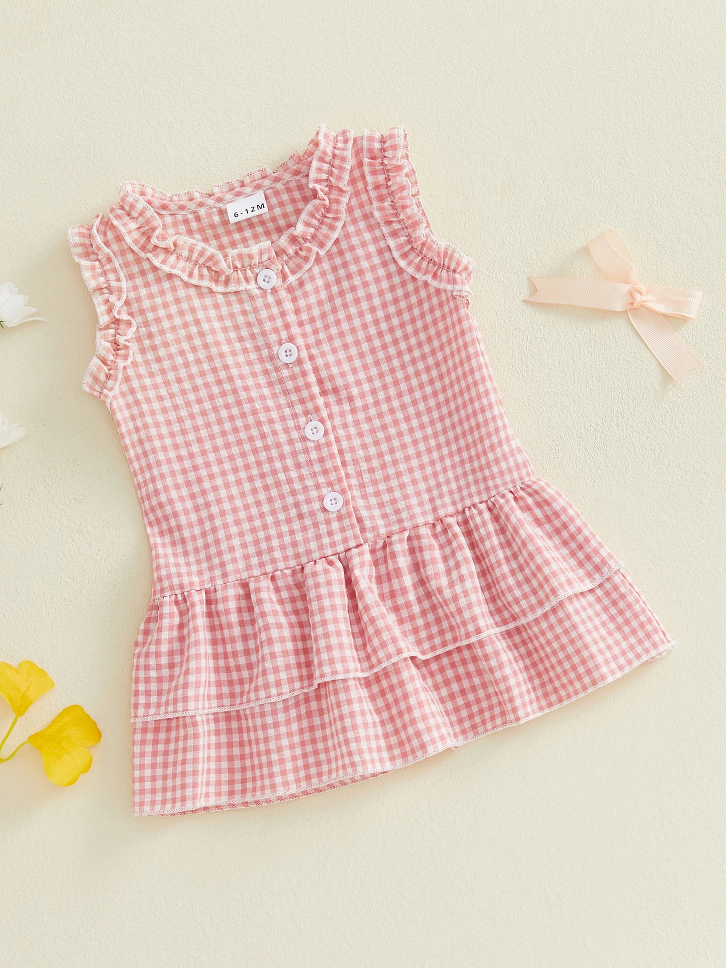 FOCUSNORM 0-4Y Lovely Kids Girls A-line Dress Sleeveless Crew Neck Layered Plaid Summer Dress for Casual Daily