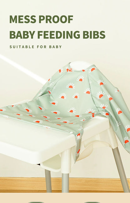 Elinfant Waterproof Baby Feeding Bibs, Cute Design Long Sleeve Mess-proof Apron Bibs