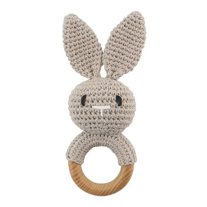 1pc Baby Teether Music Rattles for Kids Animal Crochet Rattle Elephant Giraffe Ring Wooden Babies Gym Montessori Children's Toys