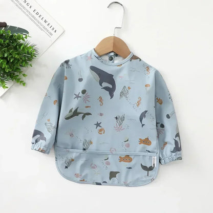 Baby Soft Waterproof Bib Kid Long Sleeves Adjustable Feeding Cloth Little Boy Girl Painting Smock Child Meal Eating Apron