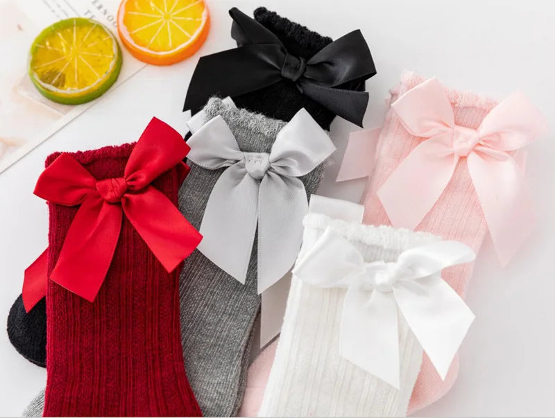Knee High Baby Girl Socks Anti slip for Newborn Infant Toddler Bowknot Non-slip Long High Tall Cotton Blank Accessories 0-3 Year