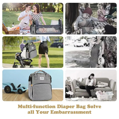 Portable folding crib, mommy bag, multi-functional, light and large-capacity leisure, double shoulder mother and baby bag.