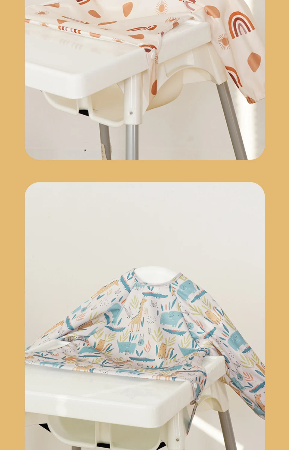 Elinfant Waterproof Baby Feeding Bibs, Cute Design Long Sleeve Mess-proof Apron Bibs