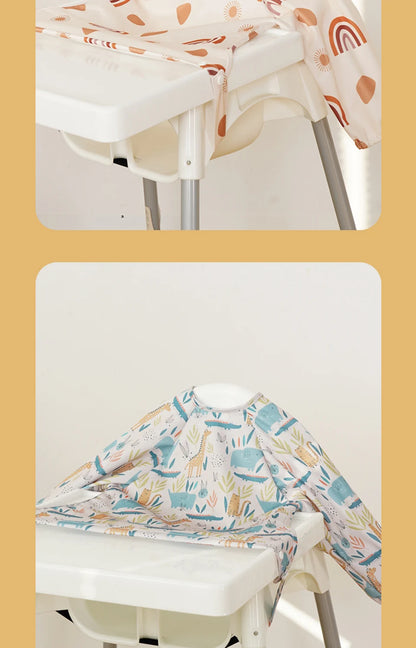 Elinfant Waterproof Baby Feeding Bibs, Cute Design Long Sleeve Mess-proof Apron Bibs