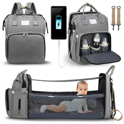Portable folding crib, mommy bag, multi-functional, light and large-capacity leisure, double shoulder mother and baby bag.