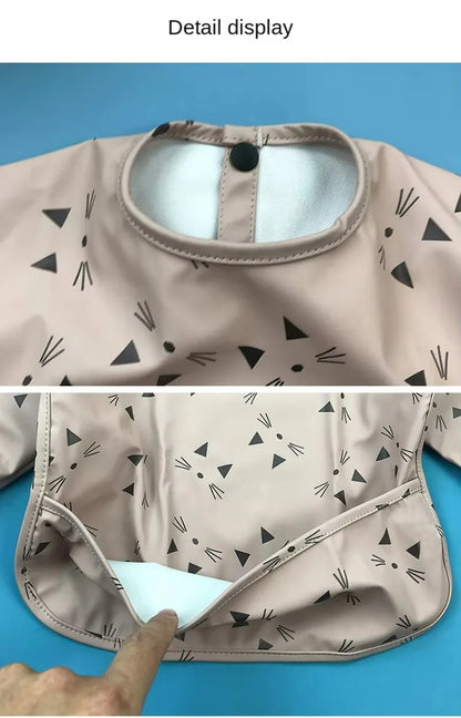 Baby Soft Waterproof Bib Kid Long Sleeves Adjustable Feeding Cloth Little Boy Girl Painting Smock Child Meal Eating Apron
