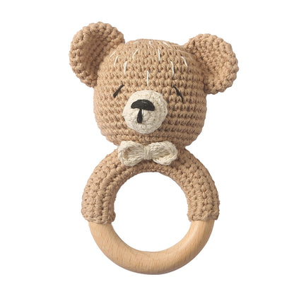1pc Baby Teether Music Rattles for Kids Animal Crochet Rattle Elephant Giraffe Ring Wooden Babies Gym Montessori Children's Toys