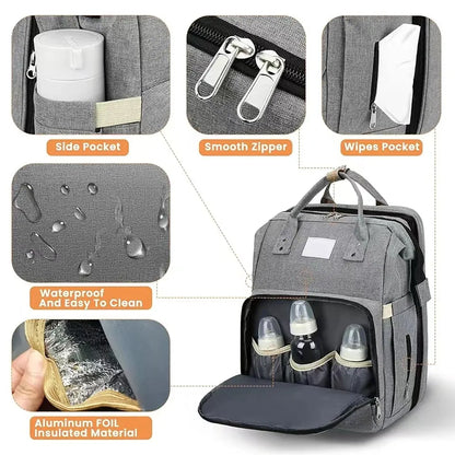 Portable folding crib, mommy bag, multi-functional, light and large-capacity leisure, double shoulder mother and baby bag.