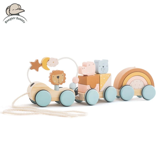 Wooden Montessori Toys Animal Block Train Building Block Stacking Toy